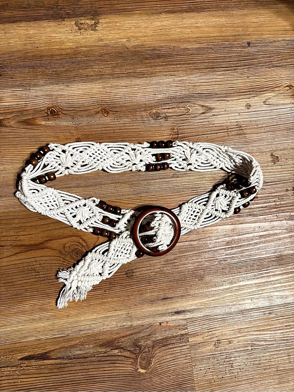 Woven Fringe Belt in White & Brown